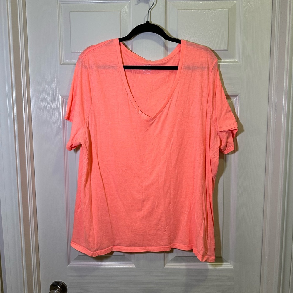 Old Navy V-Neck Short Sleeve Shirt Size XXL Relaxed Neon Coral Orange